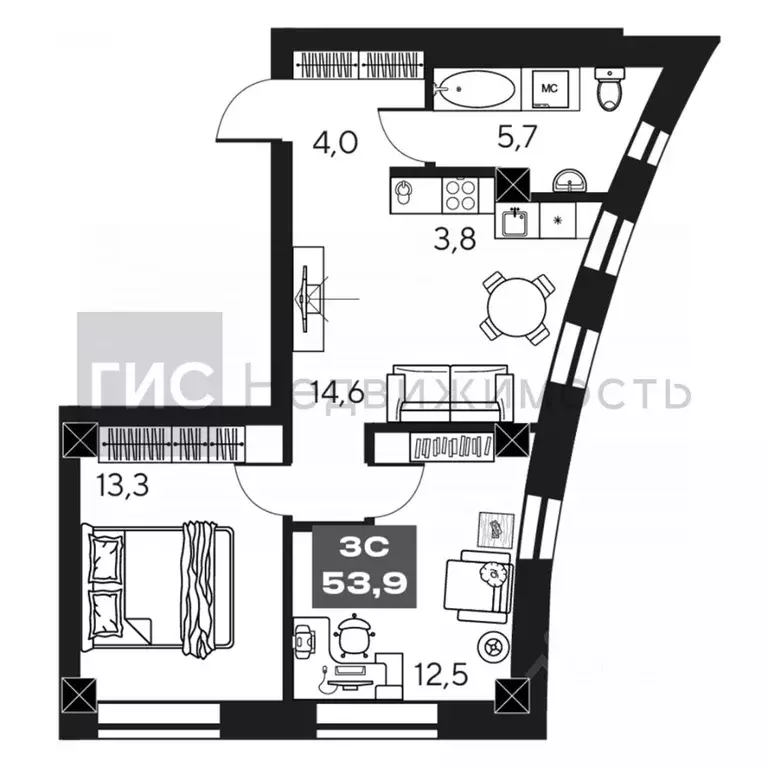 2-к кв. Новосибирская область, Новосибирск ул. Маковского, 6 (53.9 м) - Фото 2