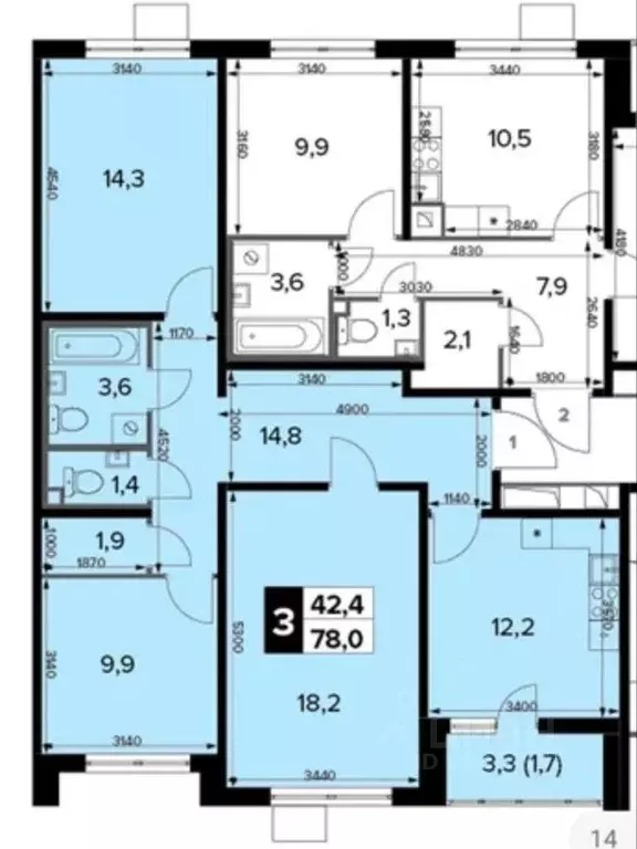 3-к кв. Москва Ленинградское ш., 228к4 (78.0 м) - Фото 1