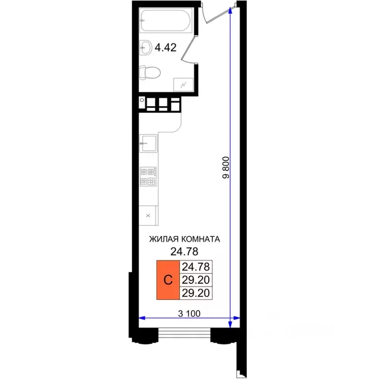 Студия Краснодарский край, Новороссийск 5-я Бригада мкр,  (29.2 м) - Фото 1