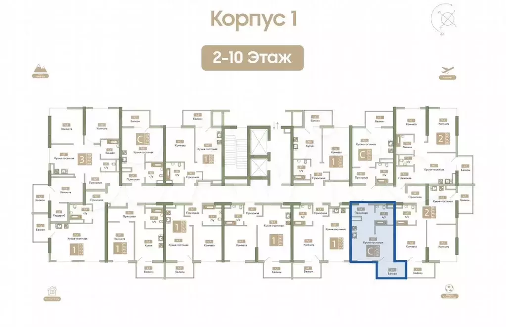 Квартира-студия, 28,3 м, 9/12 эт. - Фото 1
