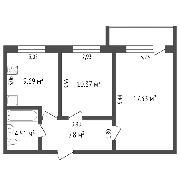 2-комнатная квартира: Вологда, Окружное шоссе, 32 (50.4 м) - Фото 1