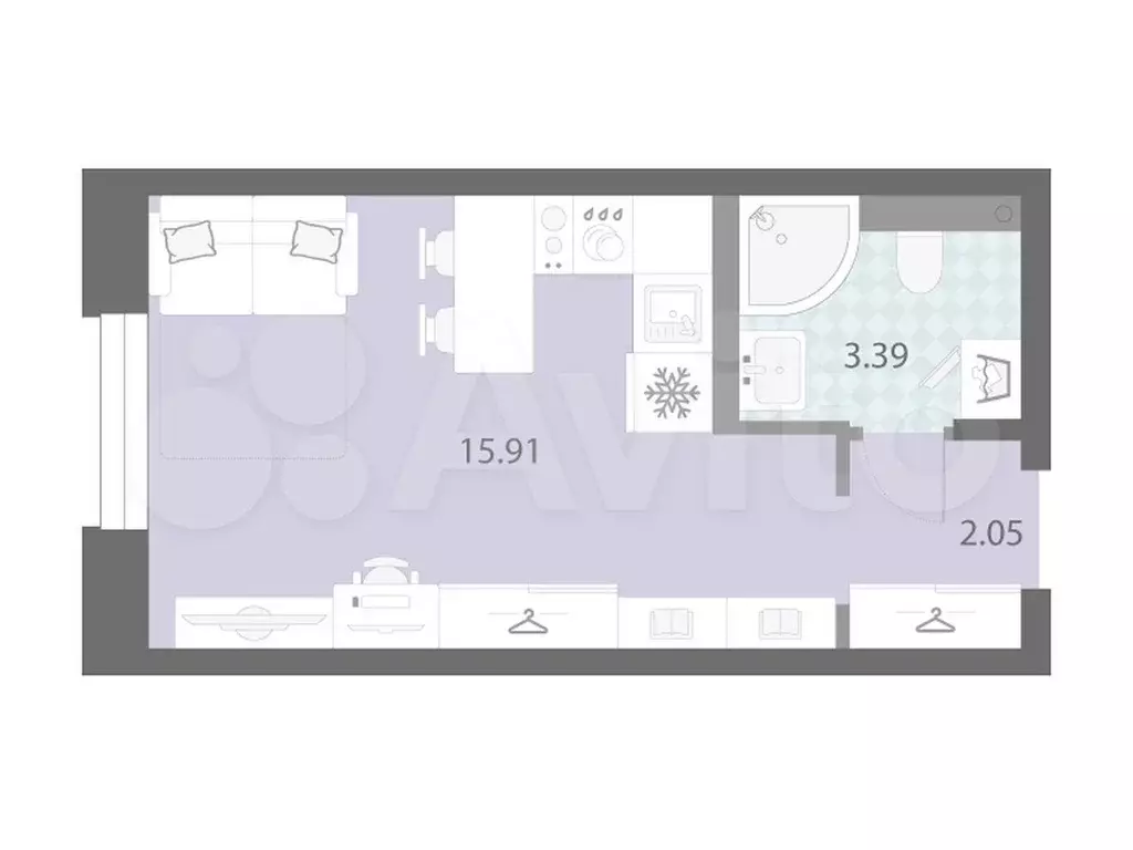 Квартира-студия, 21,4 м, 2/18 эт. - Фото 0