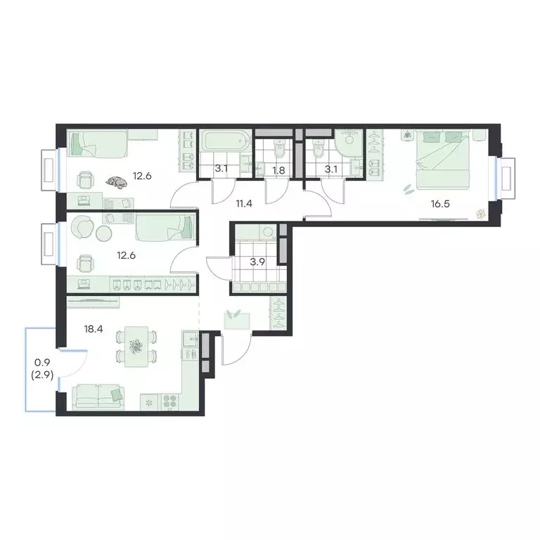 3-комнатная квартира: Раменское, ЖК G3 Михалевич (84.3 м) - Фото 1