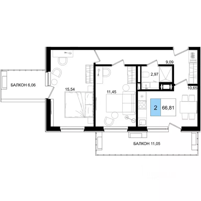 2-к кв. Краснодарский край, Анапа Лучи жилой комплекс (66.81 м) - Фото 0