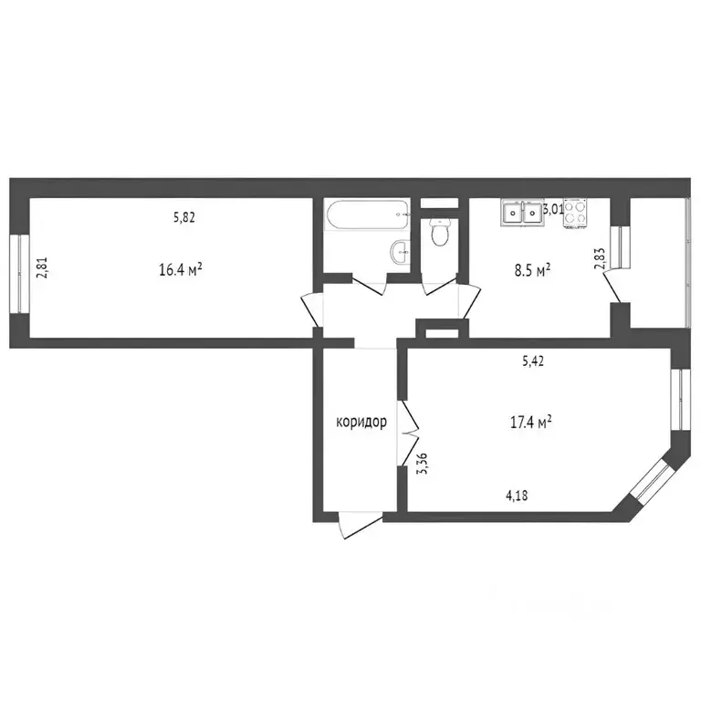 2-к кв. Ханты-Мансийский АО, Нижневартовск Северная ул., 50А (56.3 м) - Фото 1