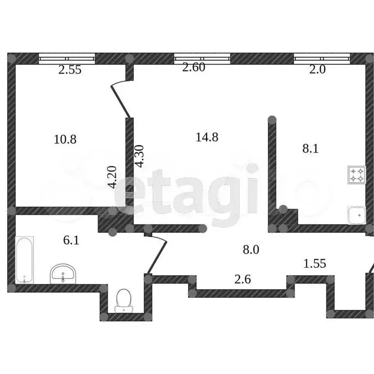 2-к. квартира, 46 м, 4/4 эт. - Фото 0