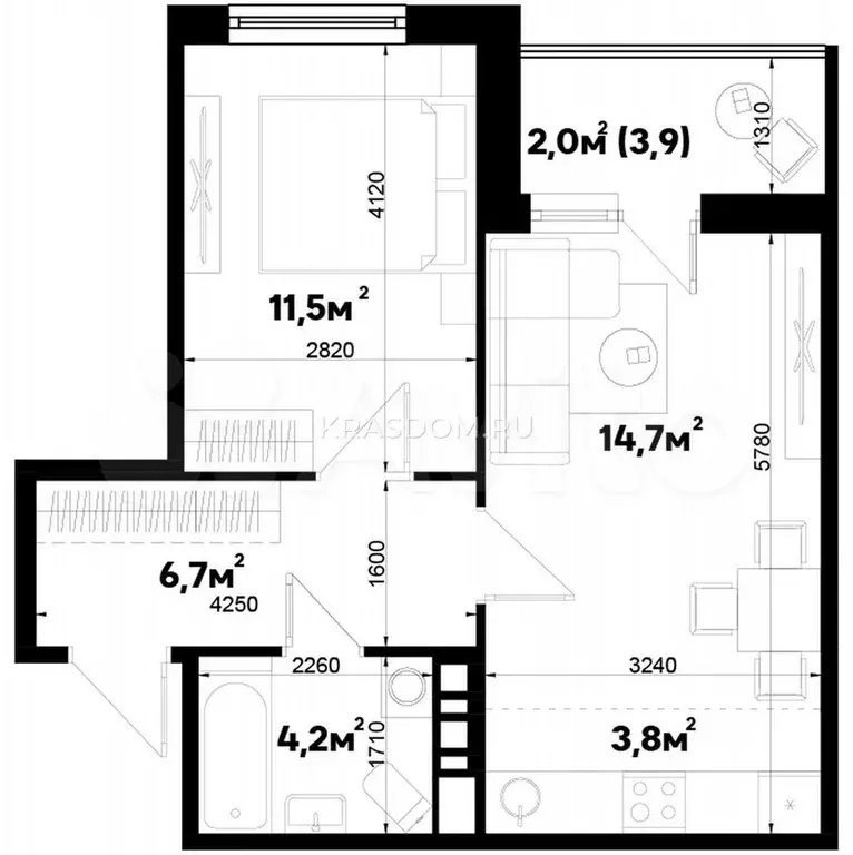 1-к. квартира, 42 м, 7/9 эт. - Фото 0