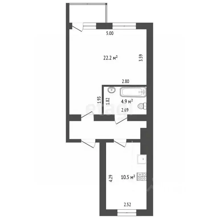 1-к кв. Севастополь ул. Багрия, 75/12 (45.0 м) - Фото 2