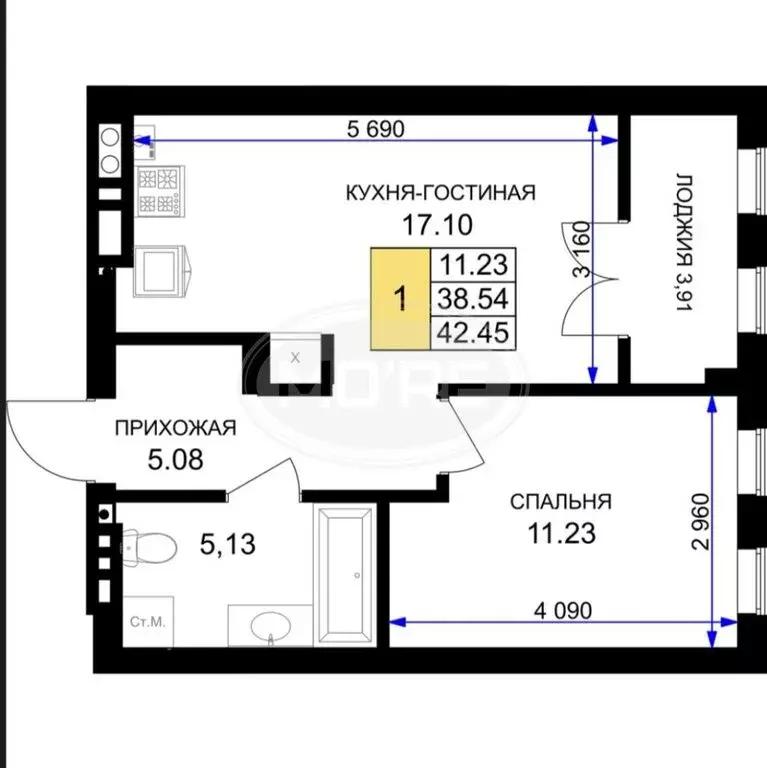 1-комнатная квартира: Гурьевск, жилой комплекс Включи (42.45 м) - Фото 0