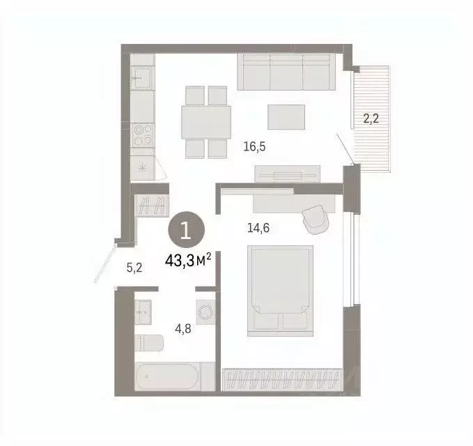 1-к кв. Омская область, Омск  (43.3 м) - Фото 1