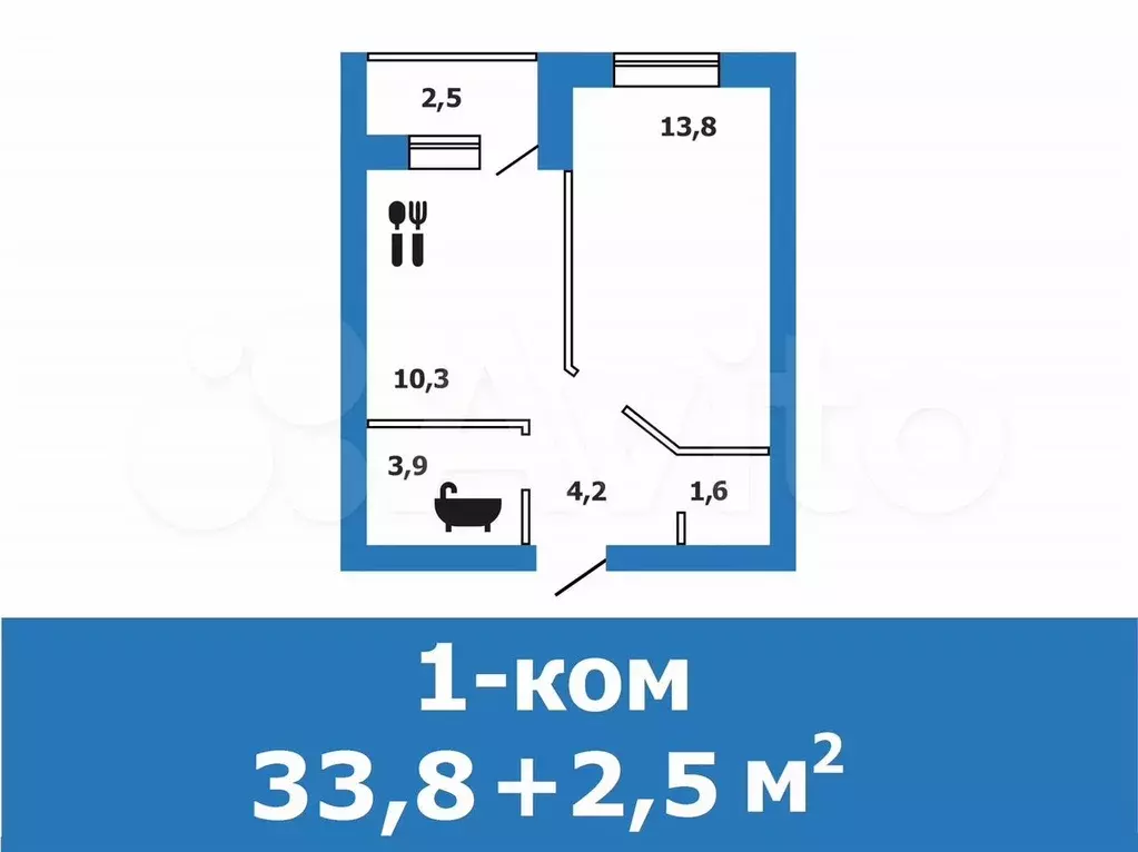 1-к. квартира, 33,8 м, 1/4 эт. - Фото 1