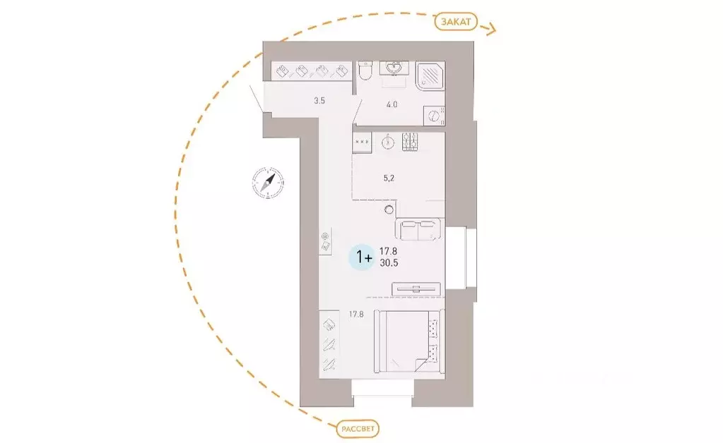 Студия Брянская область, Брянск ул. Крапивницкого, 39к4 (30.5 м) - Фото 2