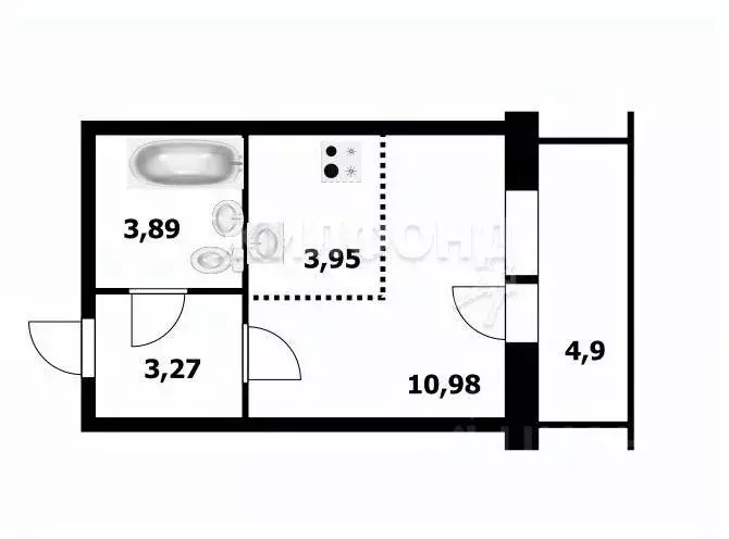 Студия Новосибирская область, Новосибирск ул. Серафимовича, 3 (22.9 м) - Фото 0