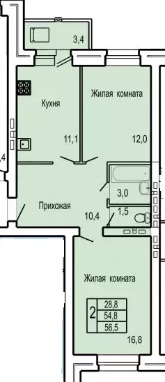Продаётся 2-к квартира, 56.7 м - Фото 1