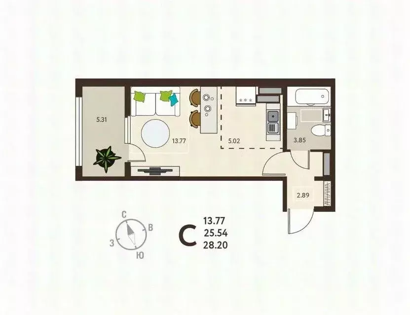 Студия Курская область, Курск ул. Энгельса, 115 (28.2 м) - Фото 0
