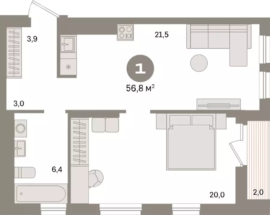 1-комнатная квартира: Екатеринбург, улица Пехотинцев, 2Г (56.8 м) - Фото 1