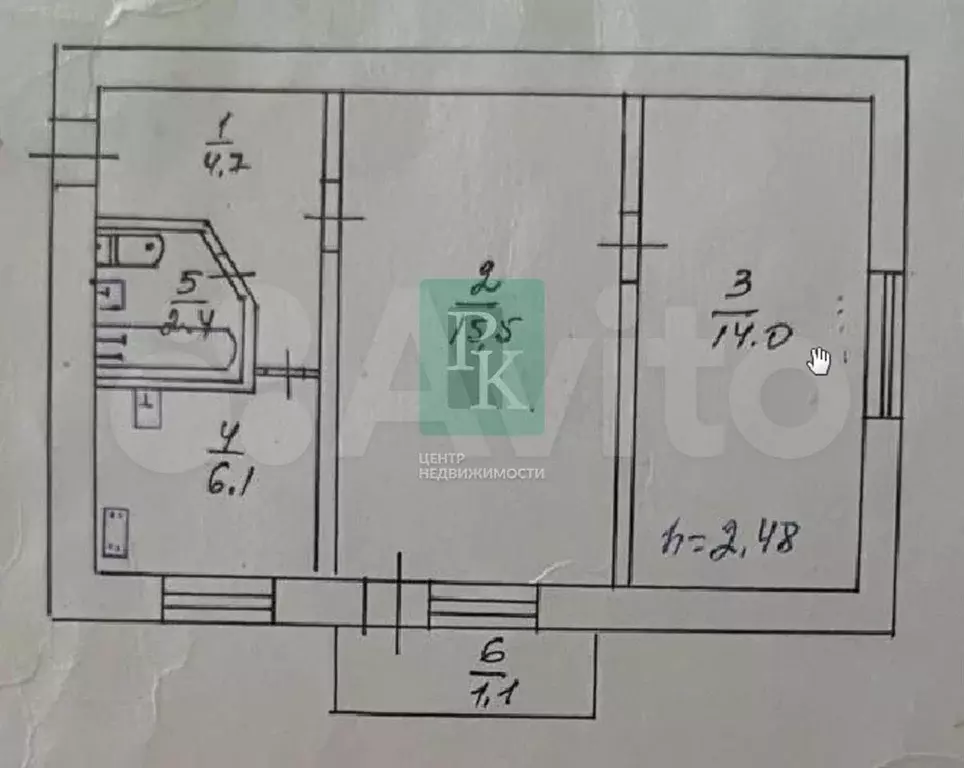 2-к. квартира, 43,8 м, 3/3 эт. - Фото 0