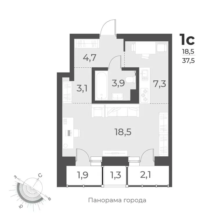 Квартира-студия: Новосибирск, улица Аэропорт, 49/1 (37.5 м) - Фото 1