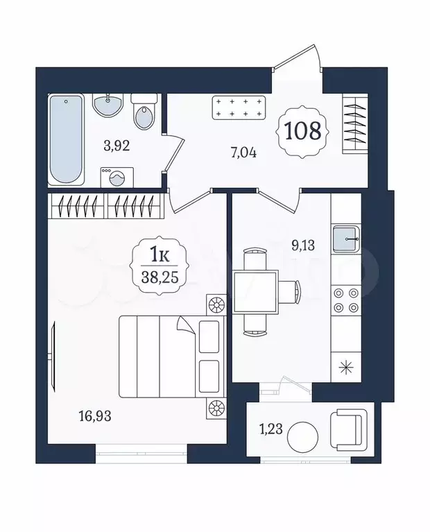 1-к. квартира, 38,3 м, 7/9 эт. - Фото 1