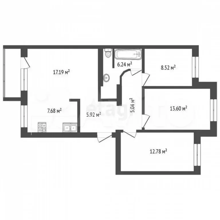 3-к. квартира, 78,5 м, 2/4 эт. - Фото 0