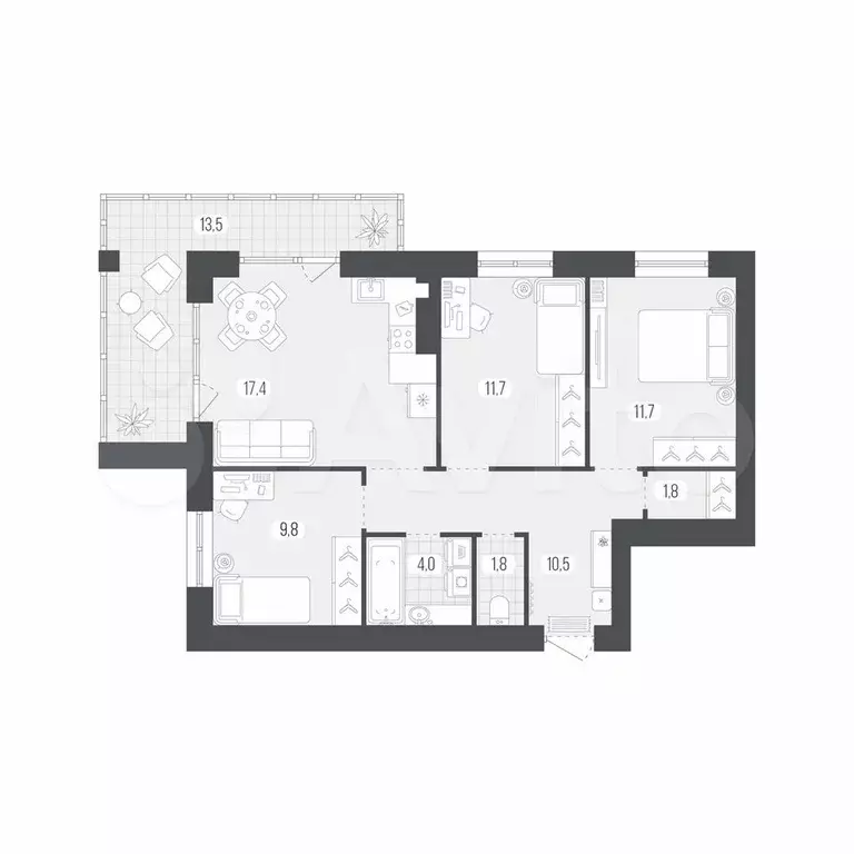 3-к. квартира, 82,2 м, 7/9 эт. - Фото 0