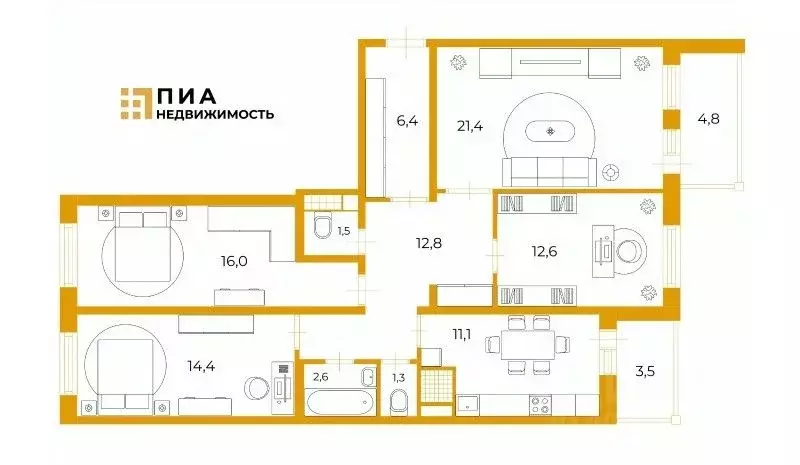 4-к кв. Санкт-Петербург ул. Маршала Казакова, 68к1 (100.1 м) - Фото 1