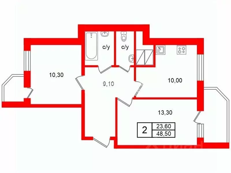 2-к кв. Ленинградская область, Всеволожский район, пос. Бугры бул. ... - Фото 1