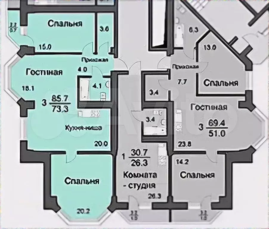 3-к. квартира, 85,7 м, 13/25 эт. - Фото 0