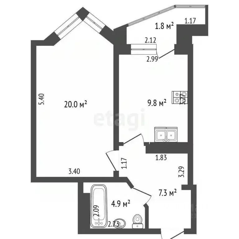1-к кв. Татарстан, Набережные Челны ул. Ахметшина, 120 (42.0 м) - Фото 1