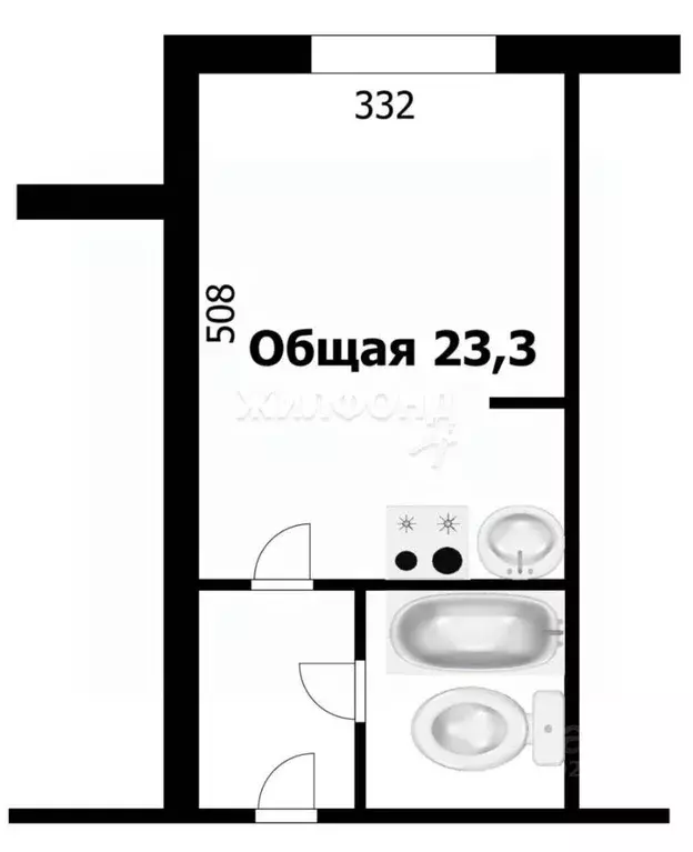 Студия Новосибирская область, Новосибирск ул. Тюленина, 26/2 (23.2 м) - Фото 0