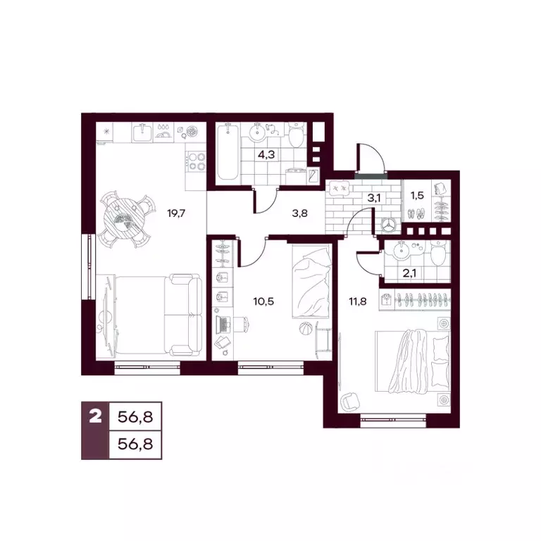 2-к кв. Тюменская область, Тюменский муниципальный округ, д. Дударева ... - Фото 1