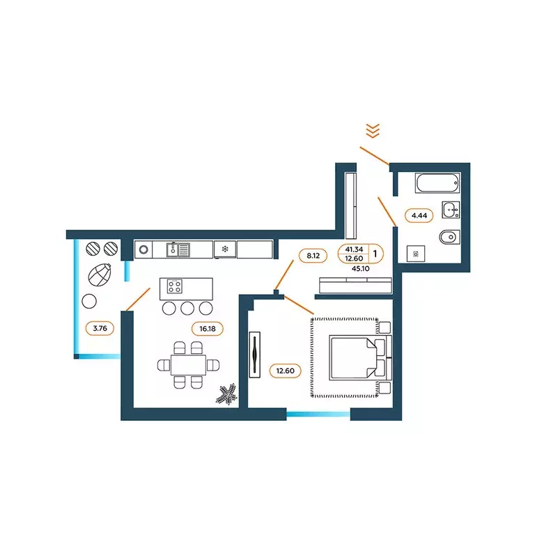 1-комнатная квартира: Батайск, Родная улица, 1 (46.1 м) - Фото 1