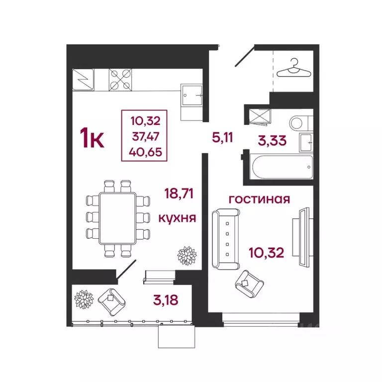 1-к кв. Пензенская область, Пенза ул. Баталина, 31 (40.65 м) - Фото 0