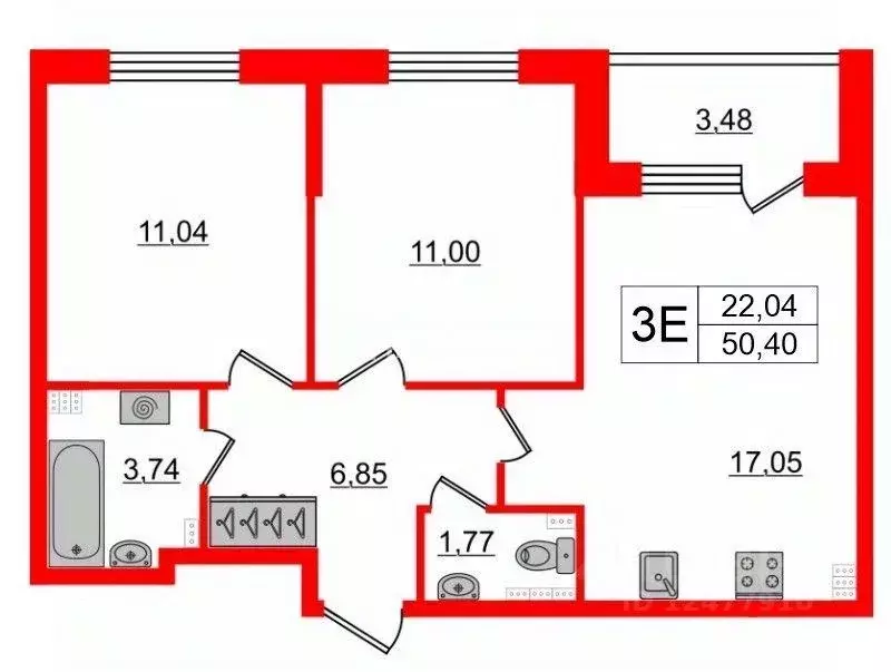 Квартира, 2 комнаты, 50.4 м - Фото 1