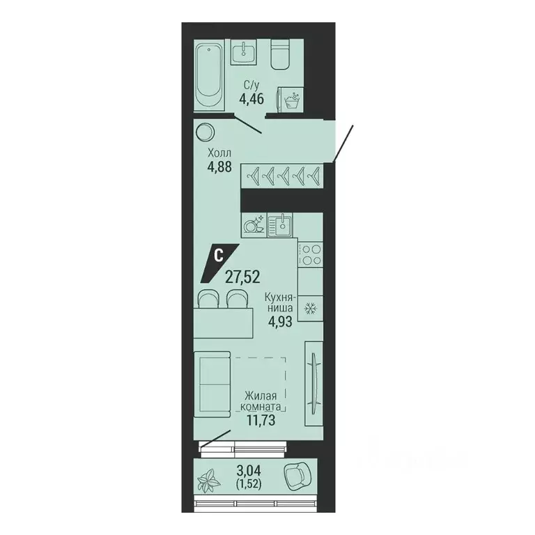 1-к кв. Свердловская область, Екатеринбург ул. Красных Командиров, 80 ... - Фото 2