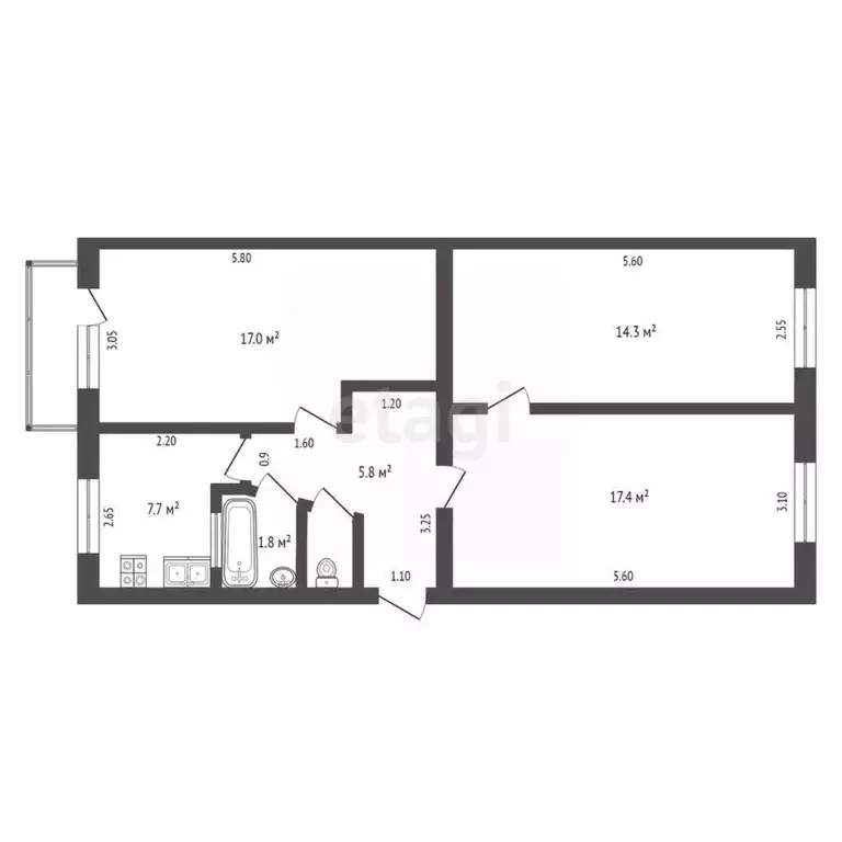 3-к кв. Саха (Якутия), Якутск ул. Федора Попова, 16 (61.2 м) - Фото 1