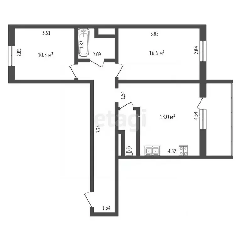 2-к кв. Ханты-Мансийский АО, Ханты-Мансийск Снежная ул., 5 (66.3 м) - Фото 1