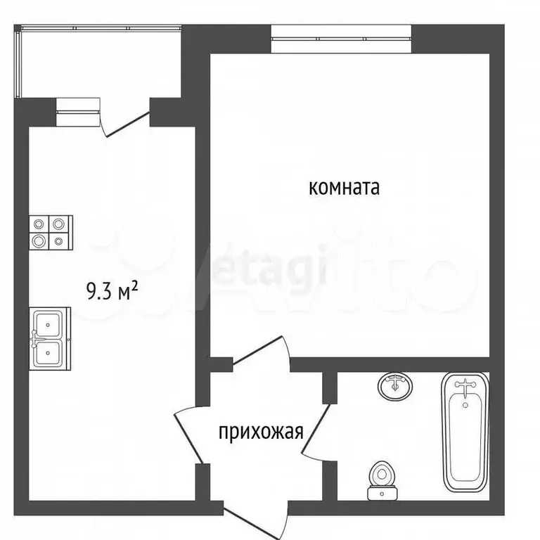 1-к. квартира, 35,8 м, 9/9 эт. - Фото 0