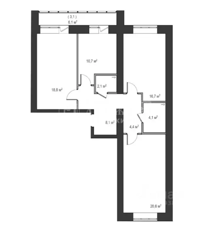 3-к кв. Кемеровская область, Кемерово бул. Строителей, 67 (88.6 м) - Фото 1