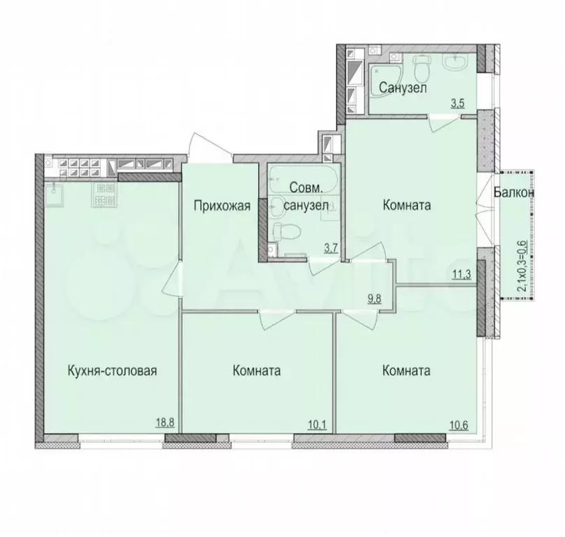 3-к. квартира, 70 м, 13/14 эт. - Фото 0