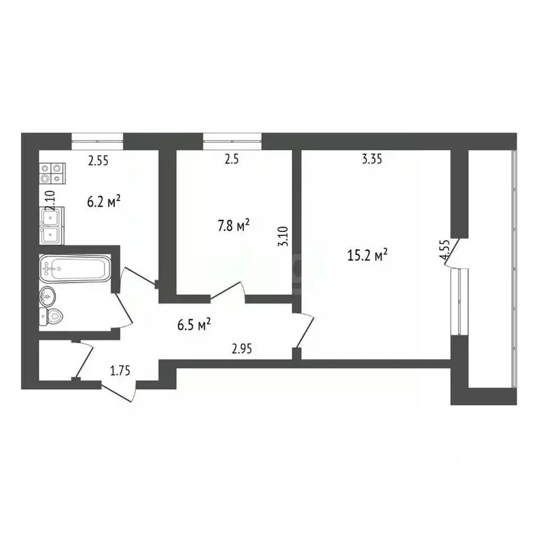 2-к кв. Крым, Бахчисарайский район, с. Верхоречье ул. Садовая, 2 (39.0 ... - Фото 2