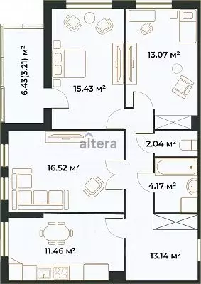 3-к кв. Татарстан, Казань ул. Серова, 48 (82.0 м) - Фото 1