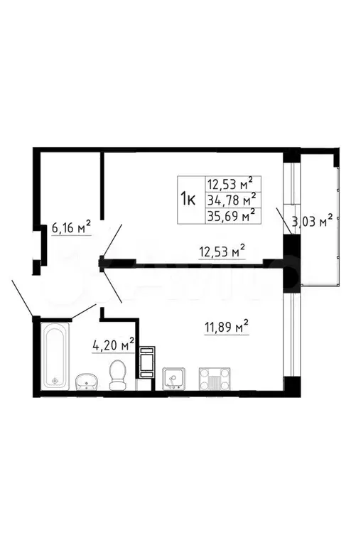 1-к. квартира, 35 м, 4/8 эт. - Фото 0