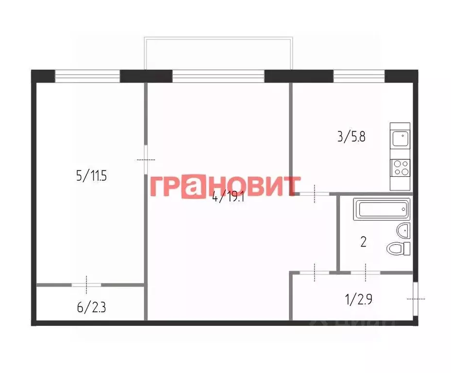 2-к кв. Новосибирская область, Новосибирск ул. Петухова, 60 (44.6 м) - Фото 1