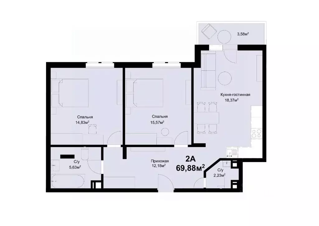 2-к кв. Самарская область, Тольятти ул. Маршала Жукова, 60 (69.78 м) - Фото 1