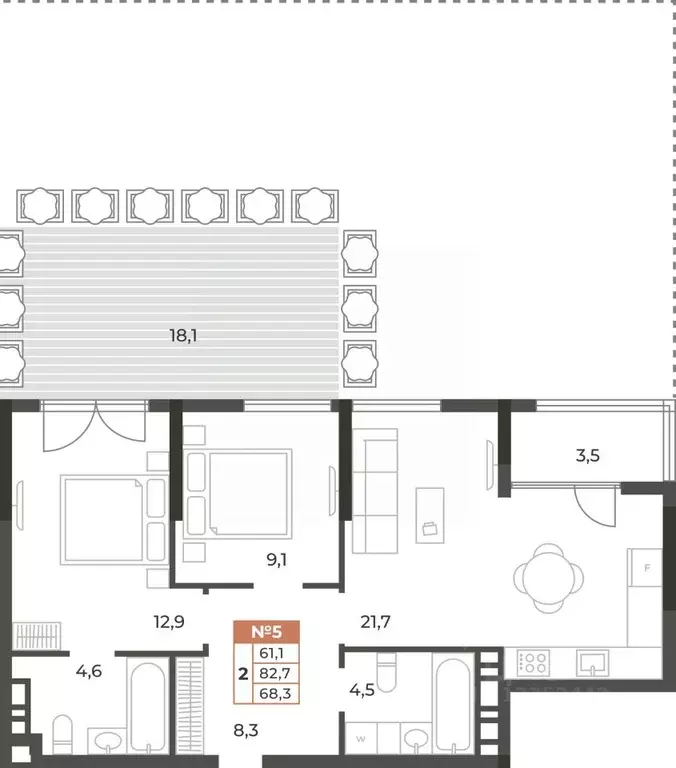 2-к кв. Крым, Симферополь ул. Караимская, 50 (68.3 м) - Фото 0
