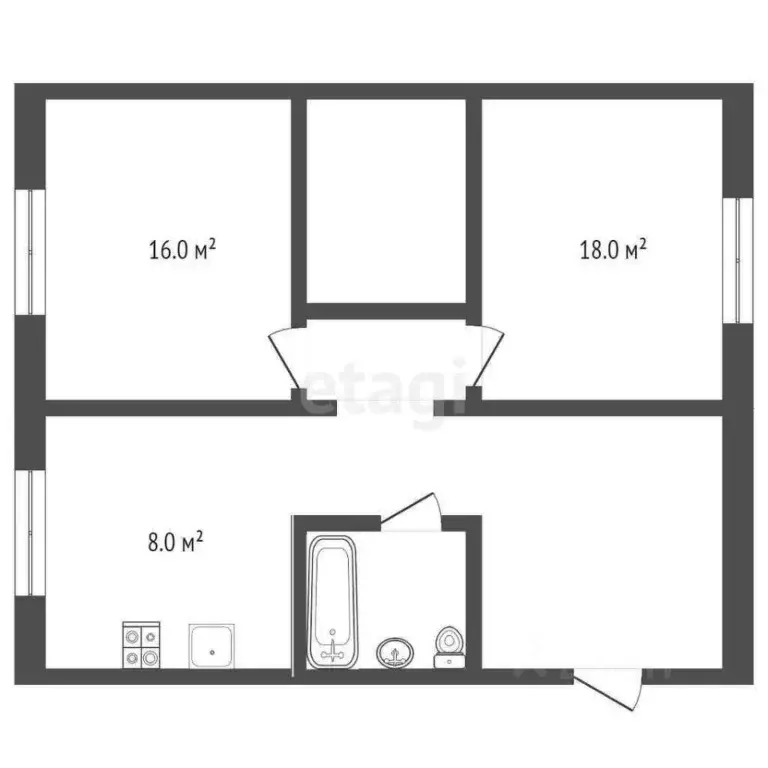 2-к кв. Брянская область, Брянск ул. Брянского Фронта, 12к1 (51.2 м) - Фото 1