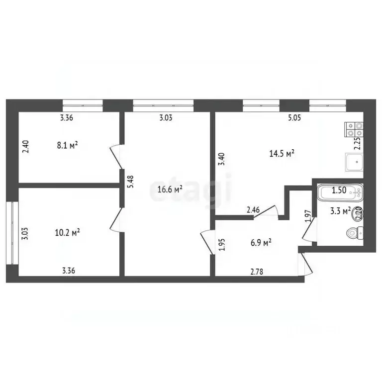 3-к кв. Башкортостан, Бирск Пролетарская ул., 107 (59.6 м) - Фото 2