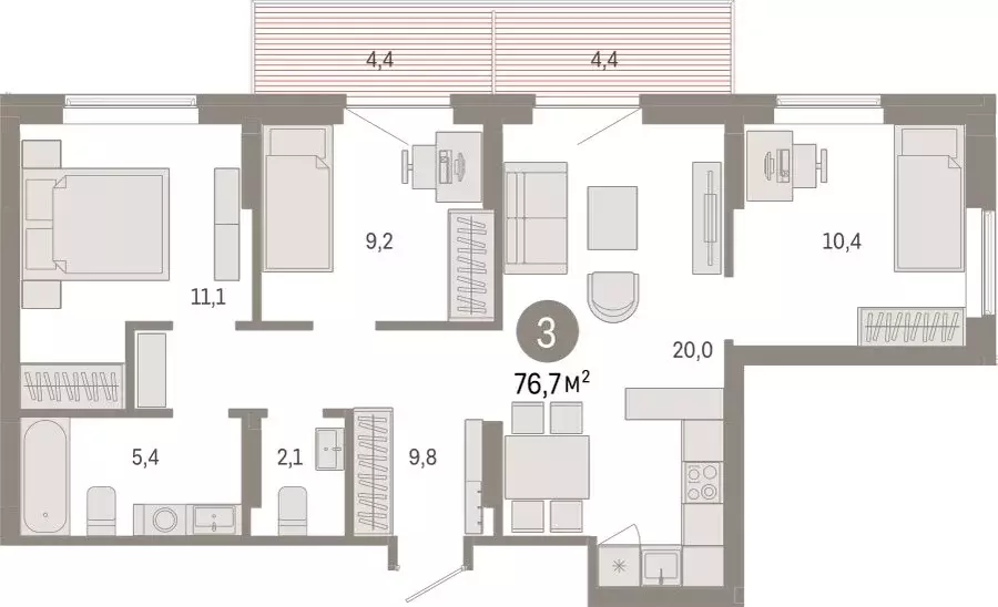 3-комнатная квартира: Омск, Кировский округ (76.72 м) - Фото 1
