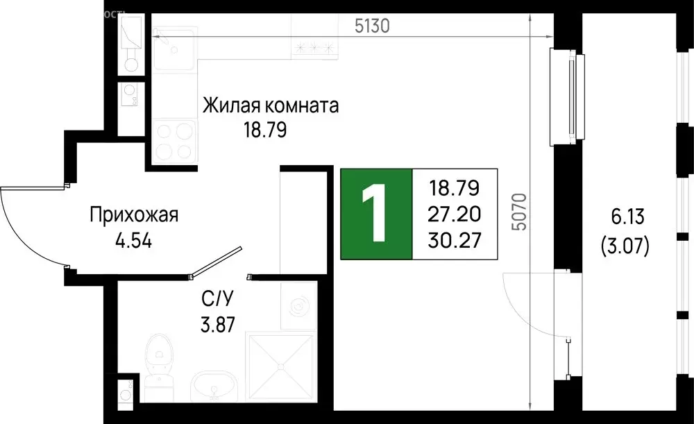 1-комнатная квартира: Новосаратовка, ЖК Имена (30.27 м) - Фото 1